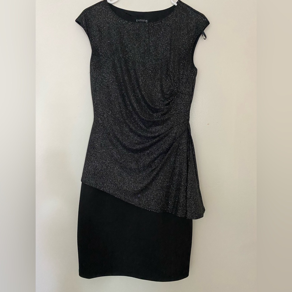 Enfocus Studio mini dress short sleeve black sparkly side pleated Polyester 8
